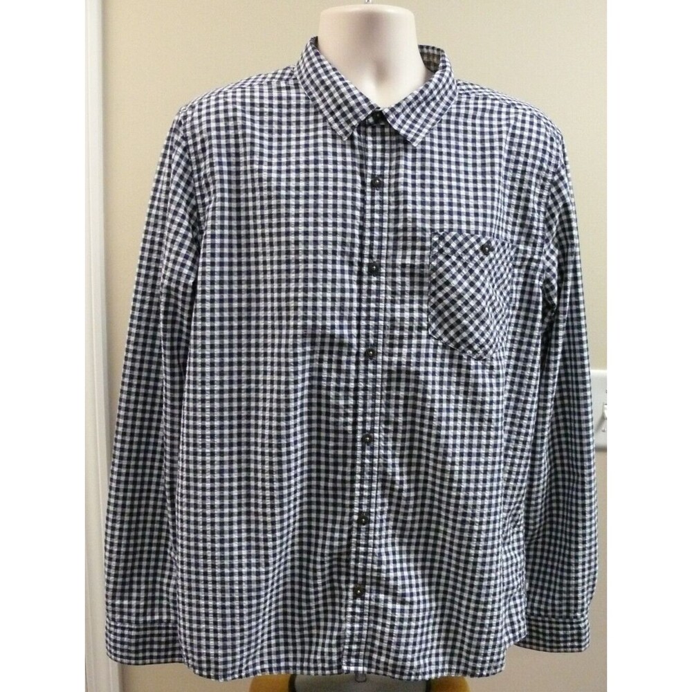 Toad & Co Seersucker Blue Check Insect Shield Long Sleeve Outdoors men sz LARGE